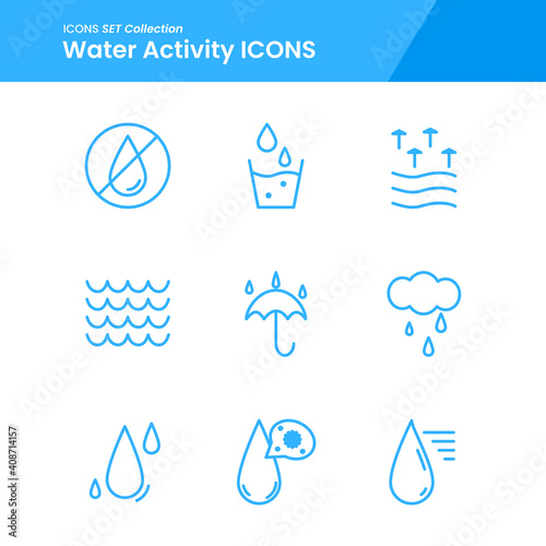 icon set of water activity no water, wave, rainy and many more. with line style vector. suitable use for web app and pattern design. © Zaf