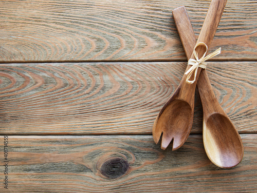 Two wooden salad spoons