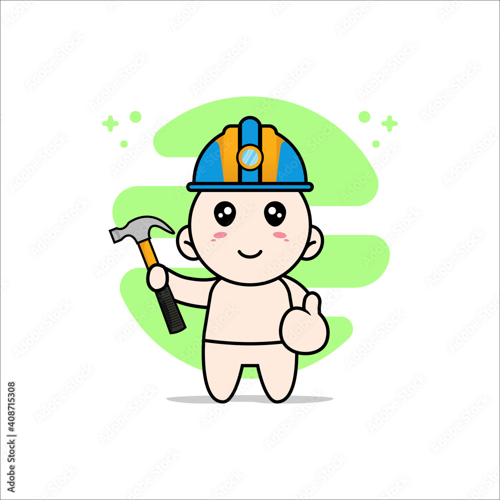 Cute baby character wearing builder costume. Cute baby character wearing builder costume.