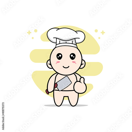 Cute baby character wearing chef costume.