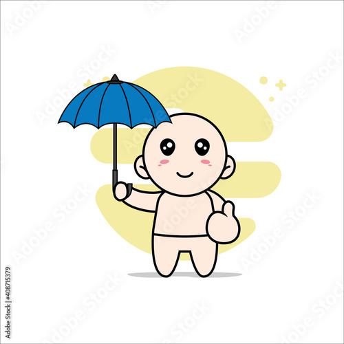 Cute baby character holding a umbrella.