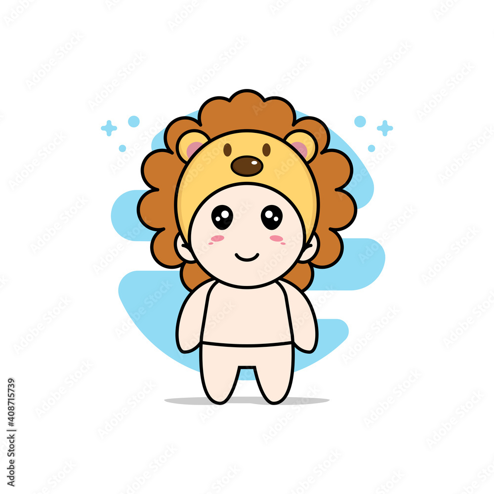 Cute baby character wearing lion costume. Cute baby character wearing lion costume.