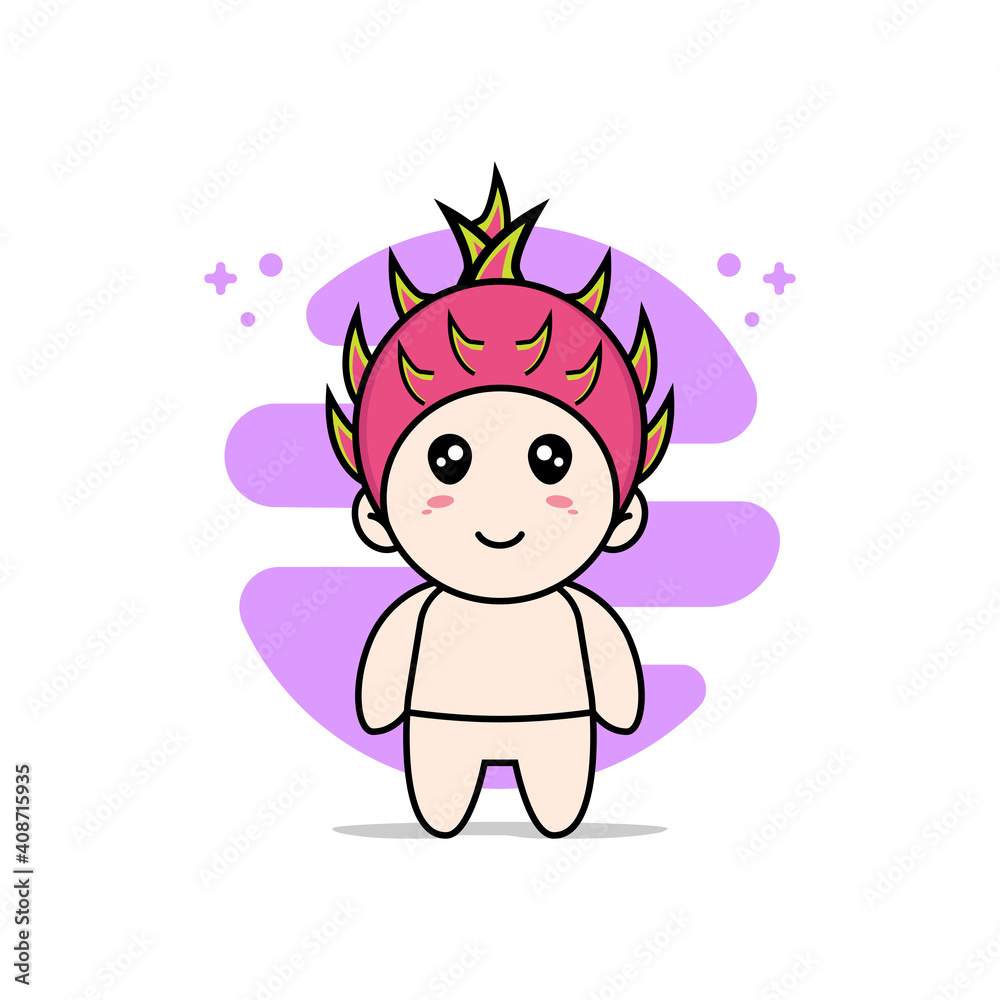 Cute baby character wearing Dragon fruit costume. Cute baby character wearing Dragon fruit costume.