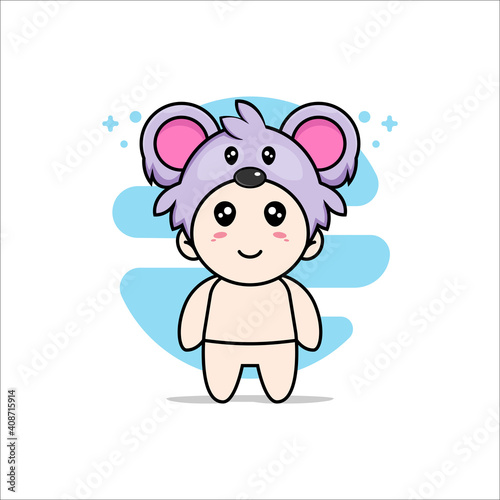 Cute baby character wearing koala costume.