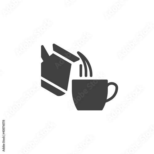 Turkish coffee pouring vector icon. filled flat sign for mobile concept and web design. Coffee cup and cezve glyph icon. Symbol, logo illustration. Vector graphics