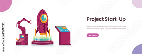 project startup ready to launch a rocket successful new business concept flat vector illustration