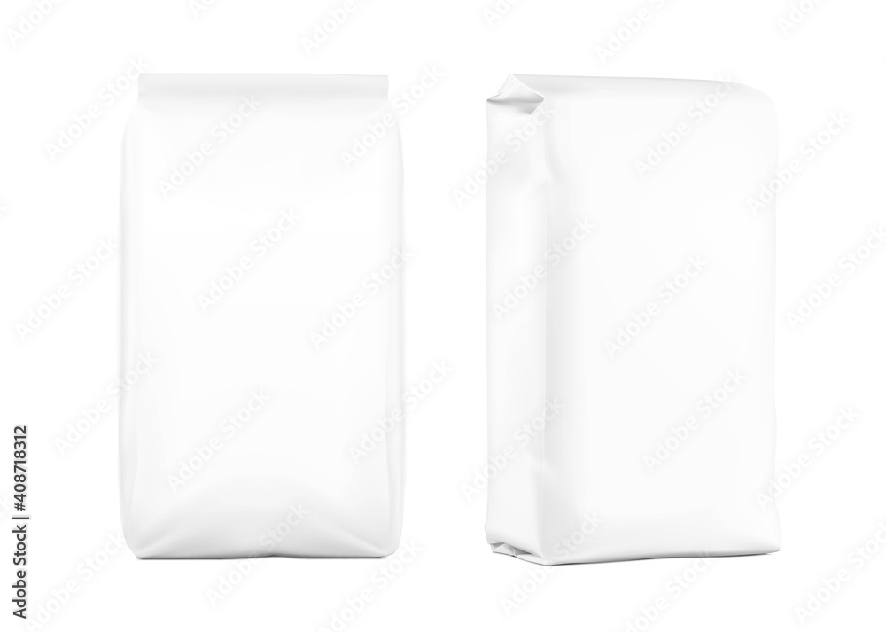 High realistic vertical bag mockup. Front and perspective view. Vector illustration isolated on white background. Ready for use in presentation, promo, advertising and more. EPS10. High realistic vertical bag mockup. Front and perspective view. Vector illustration isolated on white background. Ready for use in presentation, promo, advertising and more. EPS10.
