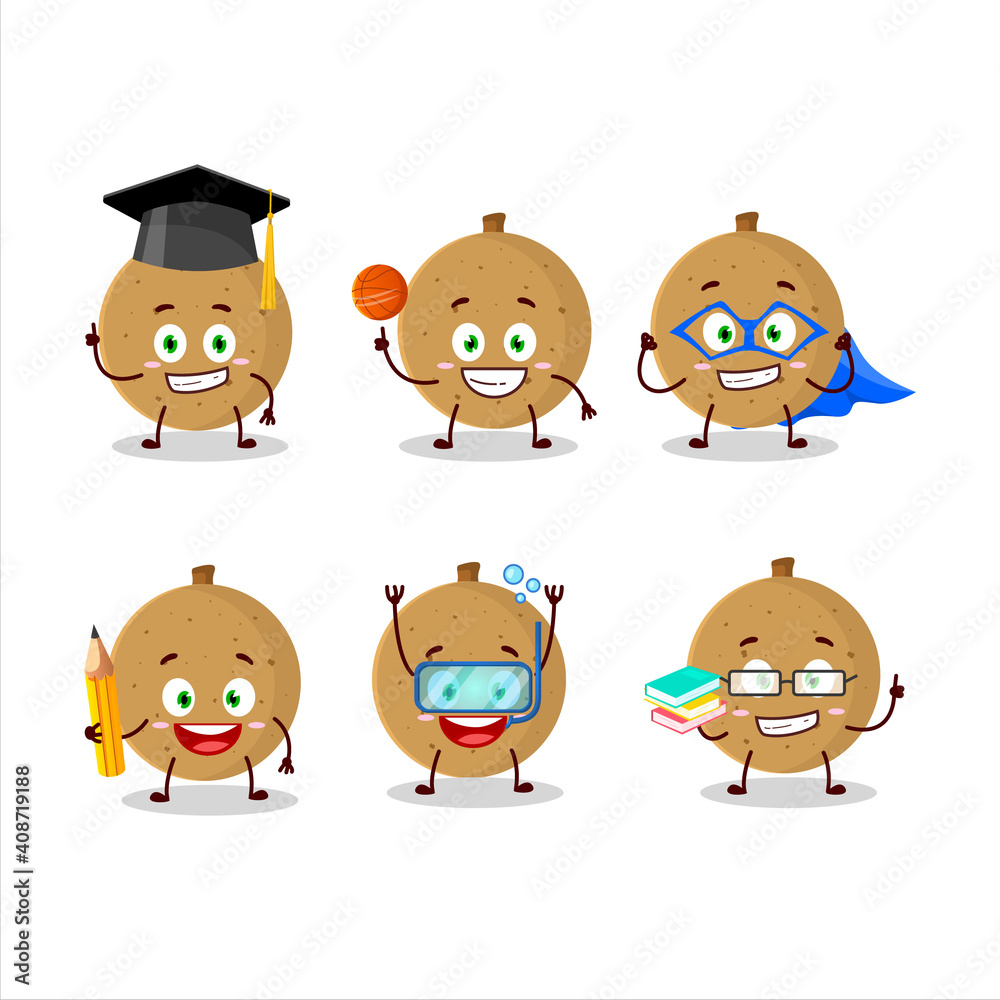 School student of longan cartoon character with various expressions School student of longan cartoon character with various expressions