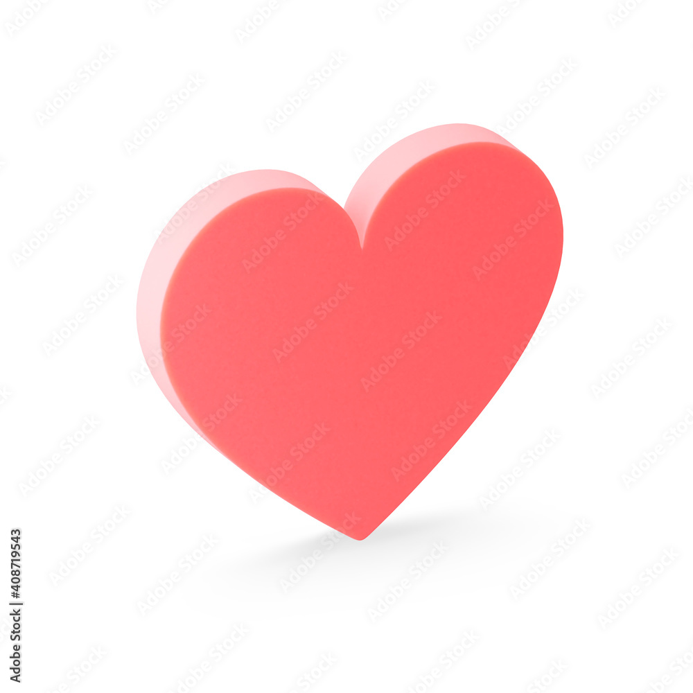 The red flat heart icon. 3D rendering.