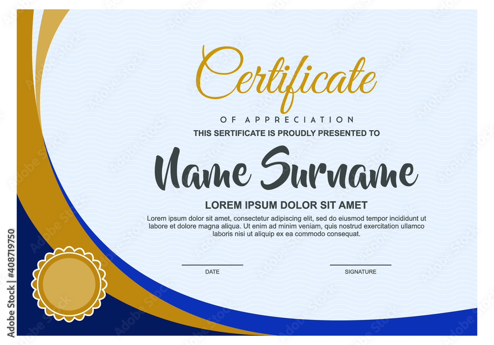 Blue Certificate Template With Unique Frame Border. Vector Illustration ...