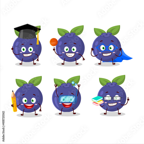 School student of new blueberry cartoon character with various expressions