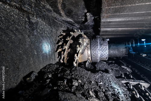 Fotografie, Obraz Shearer drill head in a coal mine