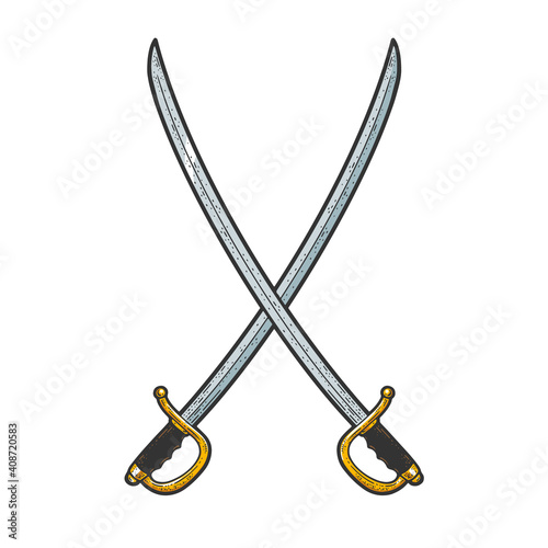 Crossed sabers swords sketch raster illustration