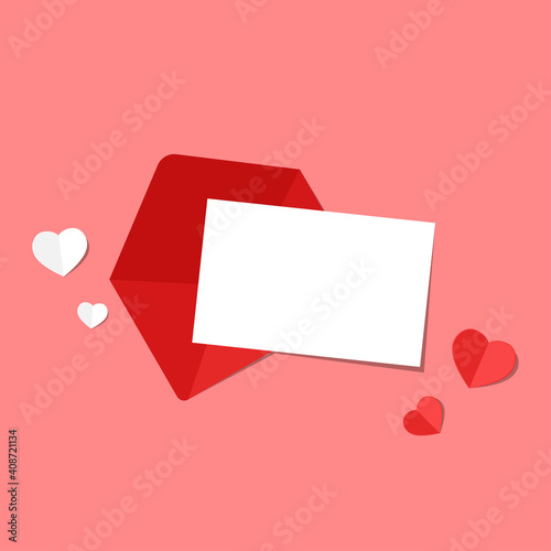 Love letter. White card with red paper envelope mockup vector. free space for text. copy space. © Supakorn