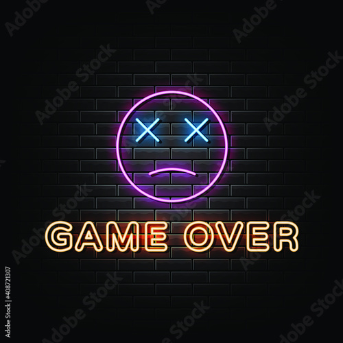 Game Over Neon Signs Style Text Vector