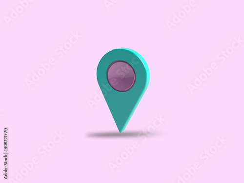 map pointer or location pin symbol isolated on pastel pink background. minimal style. 3d rendering