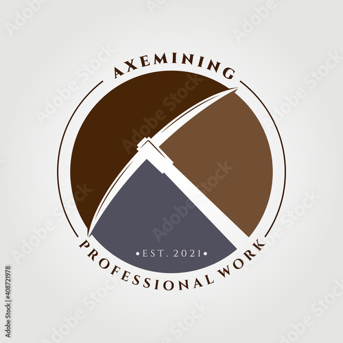 Pickaxe mining club logo vector illustration design