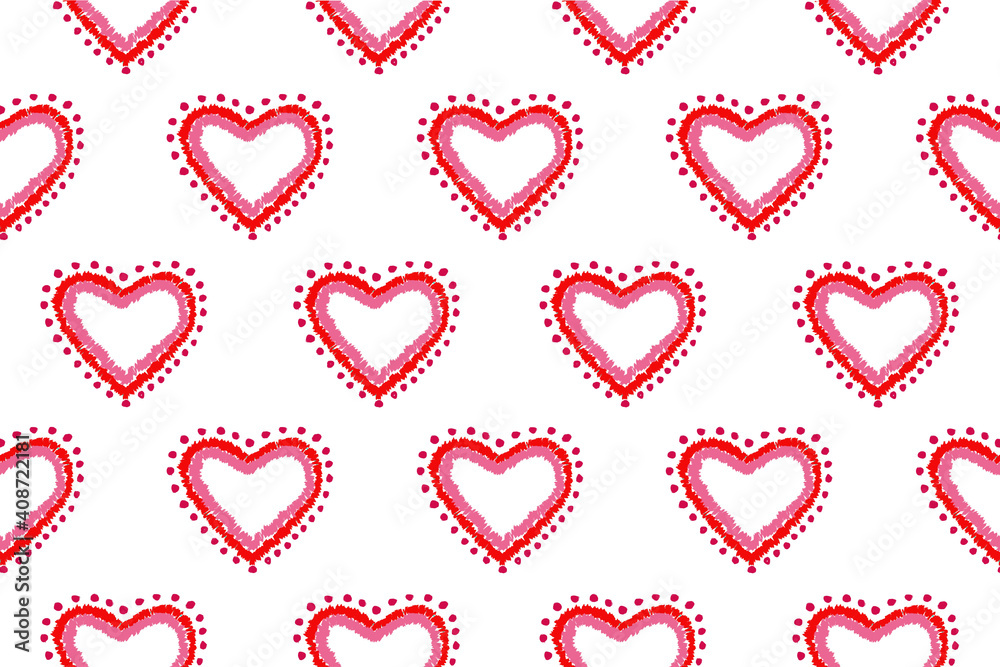 pattern of freehand sketch shape heart, colorful red pink color design elements isolated on white background, symbol love Valentine Day, textile Fabric