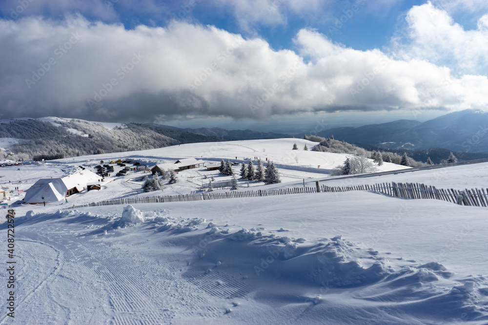 Markstein ski resort on a cold partly cloudy day.