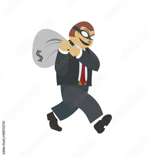 Corruptor figure carrying money bag. Simple flat illustration