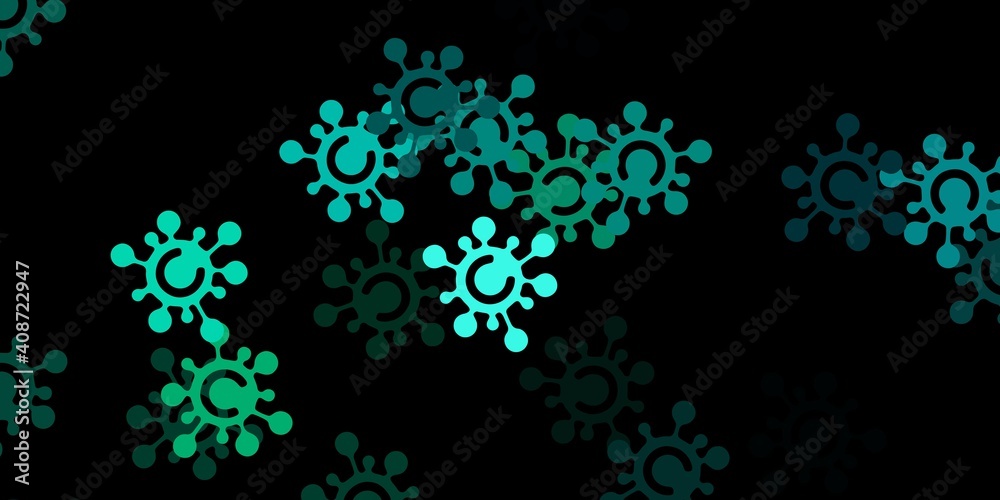 Naklejka premium Dark green vector background with covid-19 symbols.