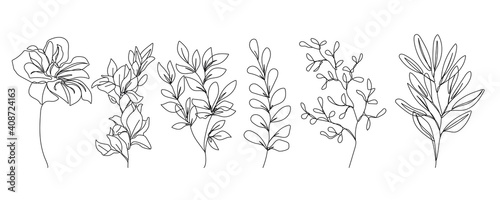 Flowers One Line Drawing Vector Set. Botanical Modern Single Line Art  Aesthetic Contour. Perfect for Home Decor  Wall Art Posters  or t-shirt Print  Mobile Case. Continuous Line Drawing of Flowers.