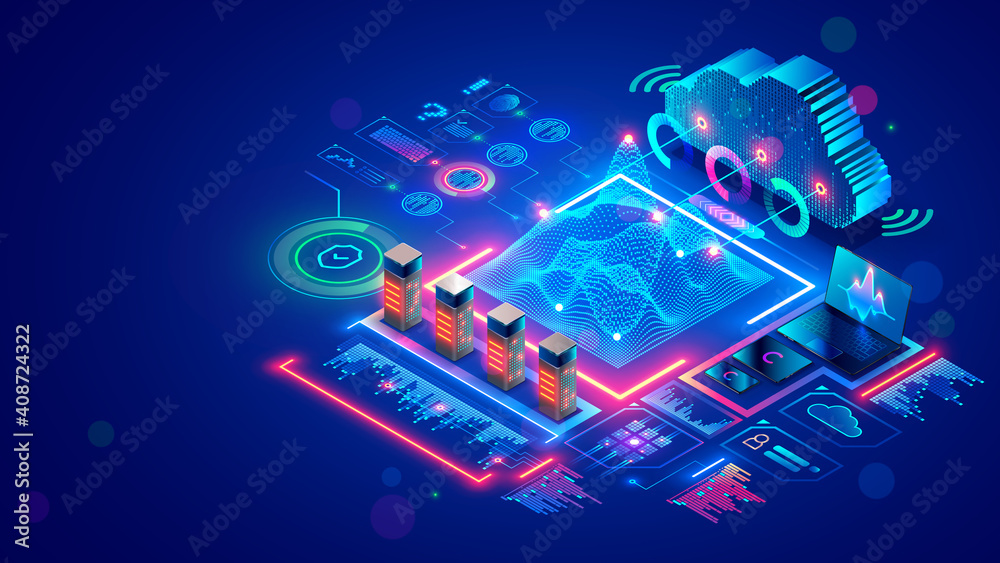 Big data analysis, cloud computing in data center. Technology storage ...