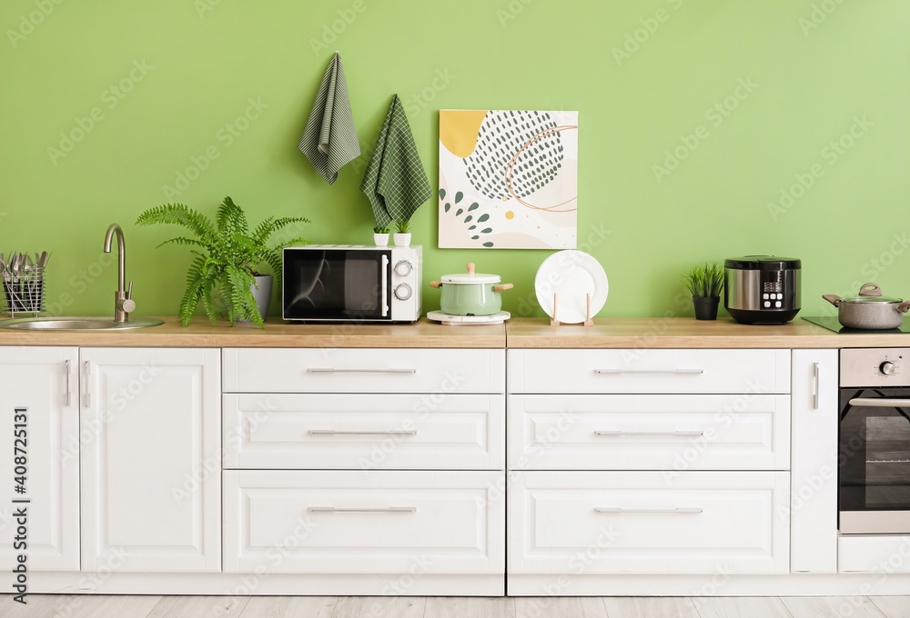 Stylish interior of comfortable kitchen - obrazy, fototapety, plakaty 