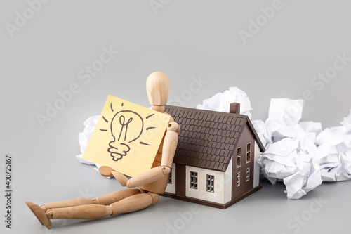 Wooden mannequin, house mod...