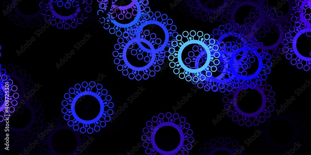 Dark pink, blue vector backdrop with virus symbols.