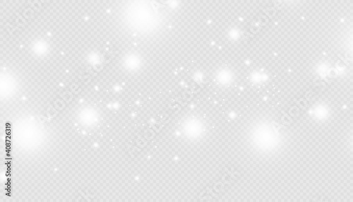 White glowing light effect isolated on transparent background. Shining flare. Magic glitter dust particles. Star burst with sparkles. Vector illustration