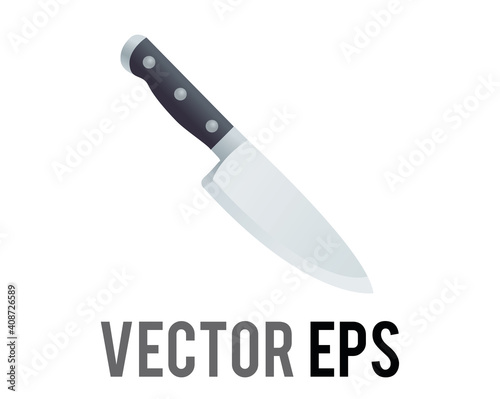 Vector kitchen knife with a long steel blade icon with black handle