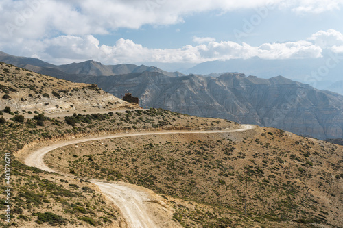 Trail to Lo Manthang in Upper Mustang trekking route, Himalaya mountains range in Nepal