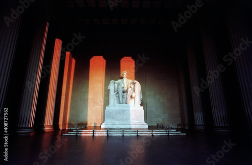 Statue of Abraham Lincoln in a memorial, Lincoln Memorial, Washington DC, USA photo