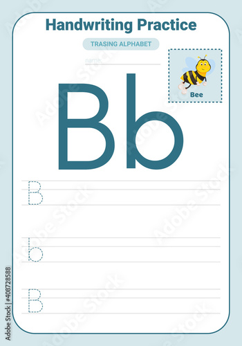 Alphabet tracing practice Letter B. Tracing practice worksheet. Learning alphabet activity page.