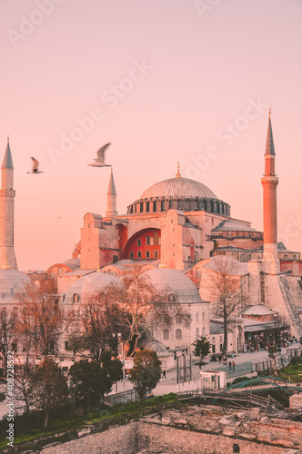 Islamic place of worship, mosque structure. 
Istanbul Hagia Sophia mosque in Turkey.
