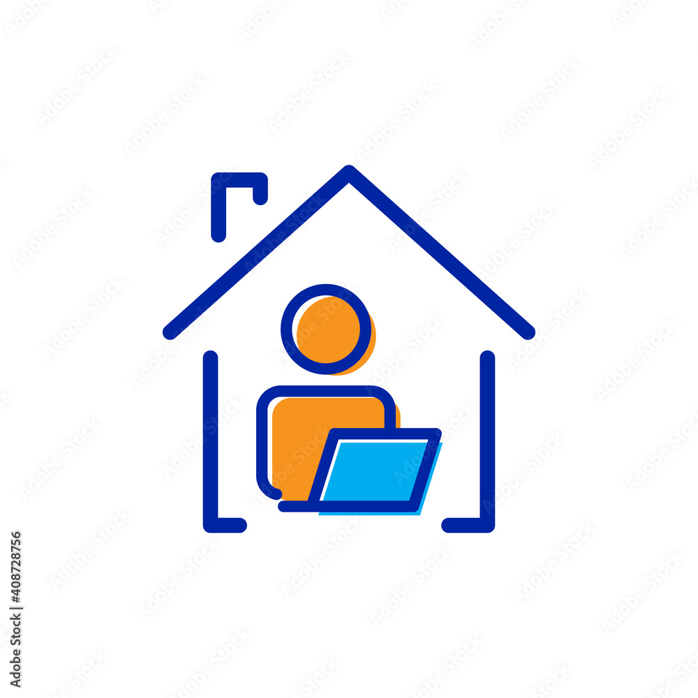 People flat icon with laptops at home. Work at home icon. simple design editable. Design template vector People flat icon with laptops at home. Work at home icon. simple design editable. Design template vector