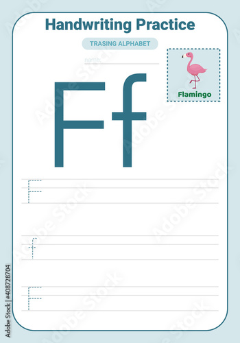 Alphabet tracing practice Letter F. Tracing practice worksheet. Learning alphabet activity page.