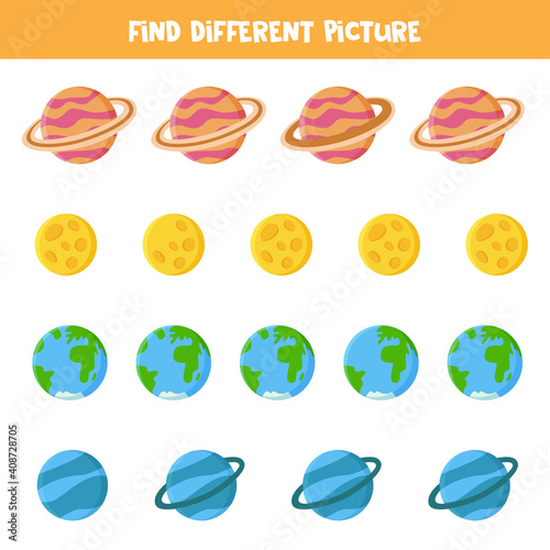 Find different planet in each row. Logical game for kids.