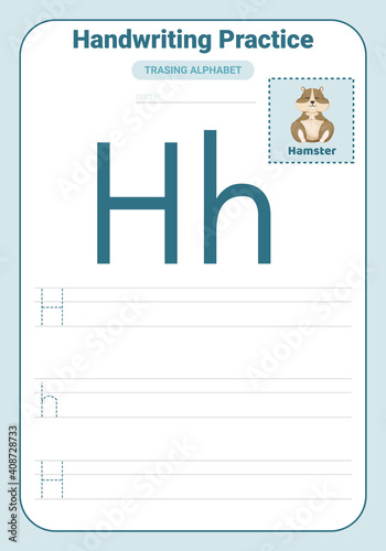 Alphabet tracing practice Letter H. Tracing practice worksheet. Learning alphabet activity page.