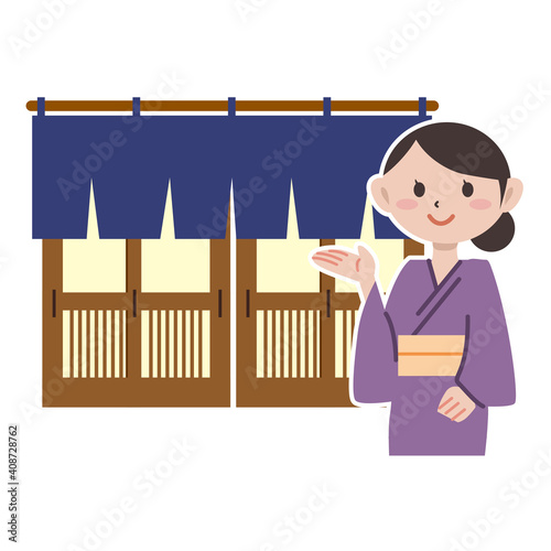 女将　のれん　入り口