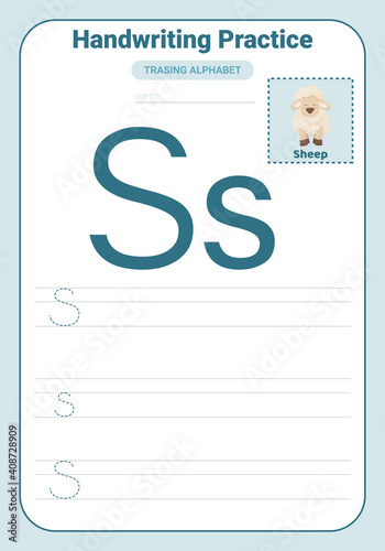 Alphabet tracing practice Letter S. Tracing practice worksheet. Learning alphabet activity page.