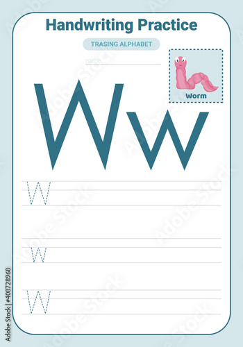Alphabet tracing practice Letter W. Tracing practice worksheet. Learning alphabet activity page.