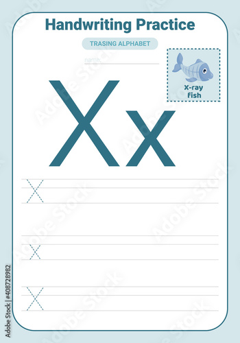 Alphabet tracing practice Letter X. Tracing practice worksheet. Learning alphabet activity page.