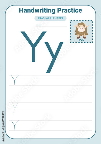Alphabet tracing practice Letter Y. Tracing practice worksheet. Learning alphabet activity page.