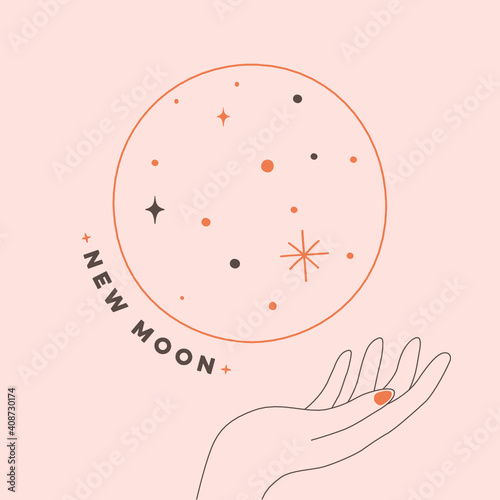Illustration of new moon with hand vector design in pastel color