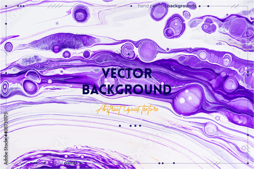 Fluid art texture. Abstract backdrop with iridescent paint effect. Liquid acrylic picture with flows and splashes. Mixed paints for interior poster. Purple and white overflowing colors