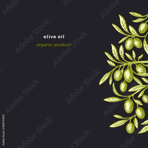 Olive template. Vector vintage hand drawn pattern