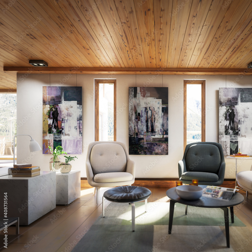 Fototapeta premium Modern Residential Attic Loft Interior - 3d visualization