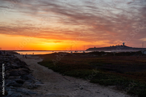 Sunset at half moon bay pillar point harbor beach